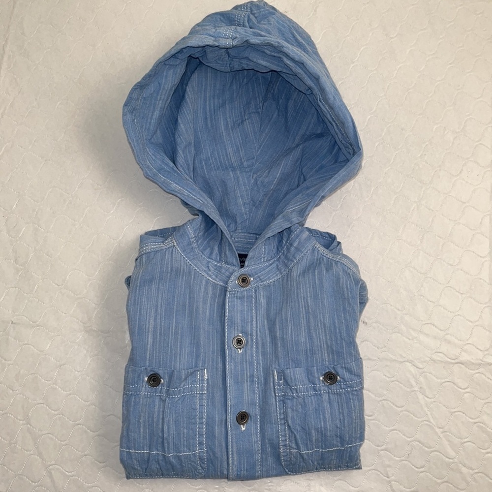 Gap blue denim style hooded button down long sleeve shirt 4